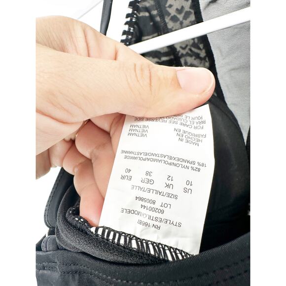 SWIM SOLUTIONS Tummy Control Black White Halter Mesh Insert Swimsuit NWT 10 - Picture 3 of 7